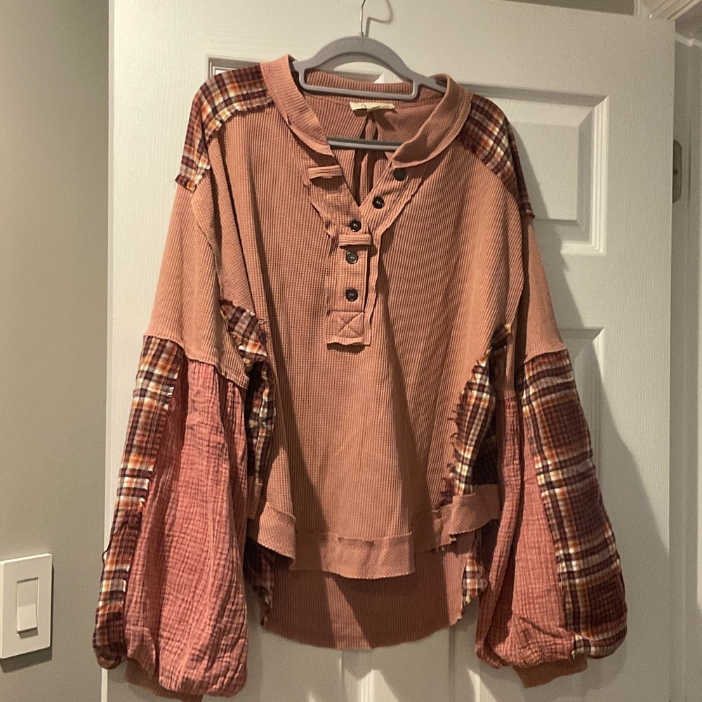 Plaid Patchwork Women's Top - Picture 2 of 6